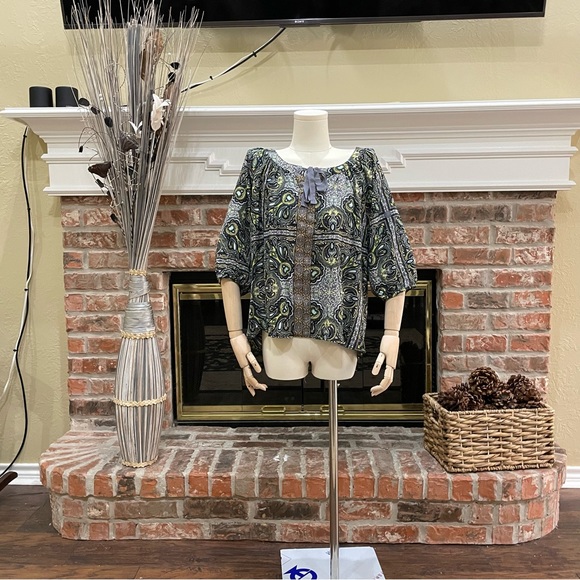 One World psychedelic abstract green and blue top / M / Excellent condit… - Picture 9 of 15